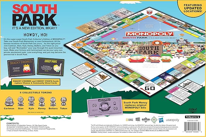 Monopoly South Park | Based on Comedy Central South Park Show | Featuring Familiar Locations Episodes and Characters | Officially-Licensed &amp Collectible Monopoly
