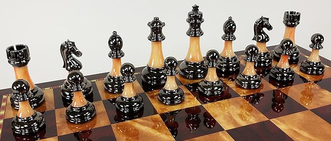 Staunton Chrome &amp Black Chrome Chess Men Set W 18 Gloss Cherry Color Board