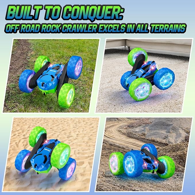 RC Cars Toys for Kids Ages 6-12 360° Spinning Double-Sided Remote Control Car with LED Lights 4WD Rechargeable Toy for Boys Age 8-10 Perfect Birthday Holiday Valentines Easter Gift