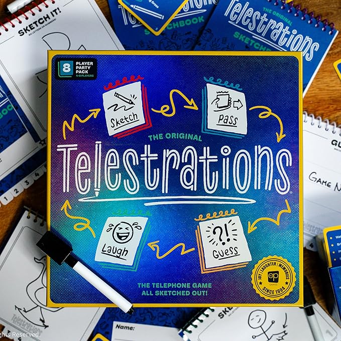 Telestrations 8 Player 2nd Edition Board Game Award Winning Hilarious and Unpredictable Must Have Party Game with a New Look Sketch What Your Read Then Guess What You Saw 4-8 Players Ages 10+