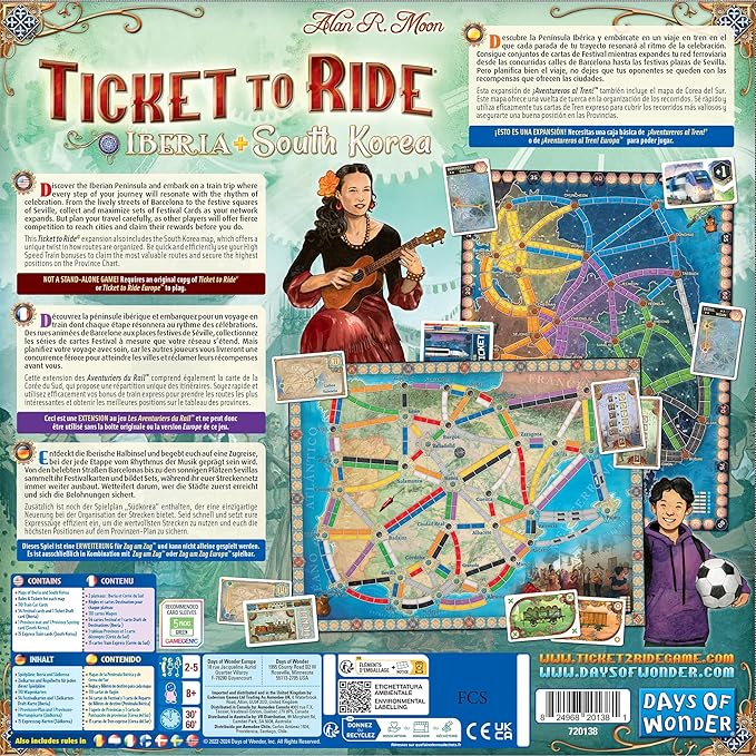 Asmodee Ticket to Ride Iberia + South Korea Board Game Expansion - Train Route Strategy Game Family Fun for Kids &amp Adults Ages 8+ 2-6 Players 30-60 Minute Playtime