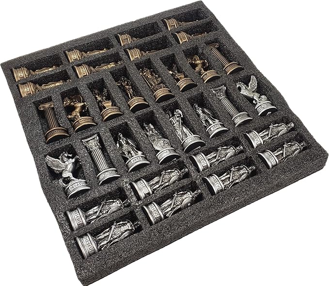Greek Mythology Olympus Gods Zeus vs Poseidon Pewter and Bronze Color Chess Set with 17 Greek Board