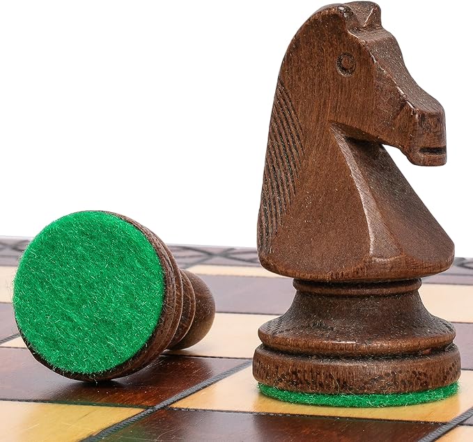 Husaria European International Wooden Chess Game Set Ambassador - 21.7 Inches - Large-Size Chess Set with Handcrafted Chessmen and Felted Folding Board