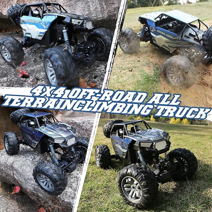 DEERC Large 1:8 Scale Monster Truck for Adults and Boys Upgraded Remote Control Car with Realistic Sound 4WD All Terrain RC Toy with 2 Batteries for 80 Minutes Play