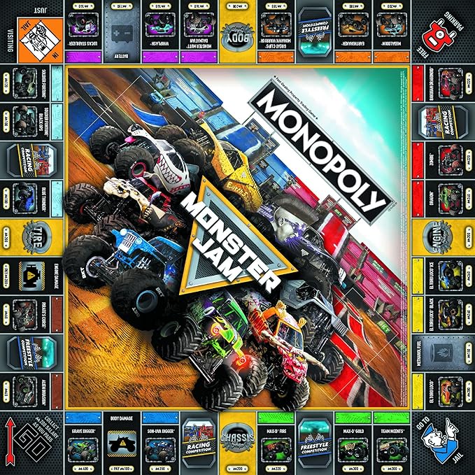 USAOPOLY Monopoly: Monster Jam | Buy Sell Trade Iconic Trucks Including Grave Digger Max-D El Toro Loco Dragon’s Breath Classic Monopoly Game Officially-Licensed Merchandise