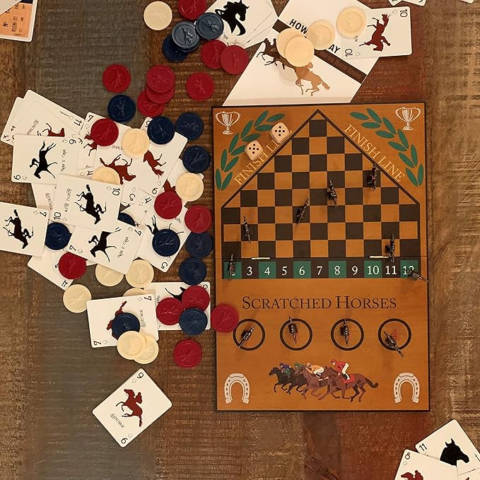 WE Games Derby Horse Race Board Game Set with Metal Game Pieces and Wooden Keepsake Storage Box Family Game Night Board Games for Adults and Family Birthday Gifts Home Decor Living Room Decor
