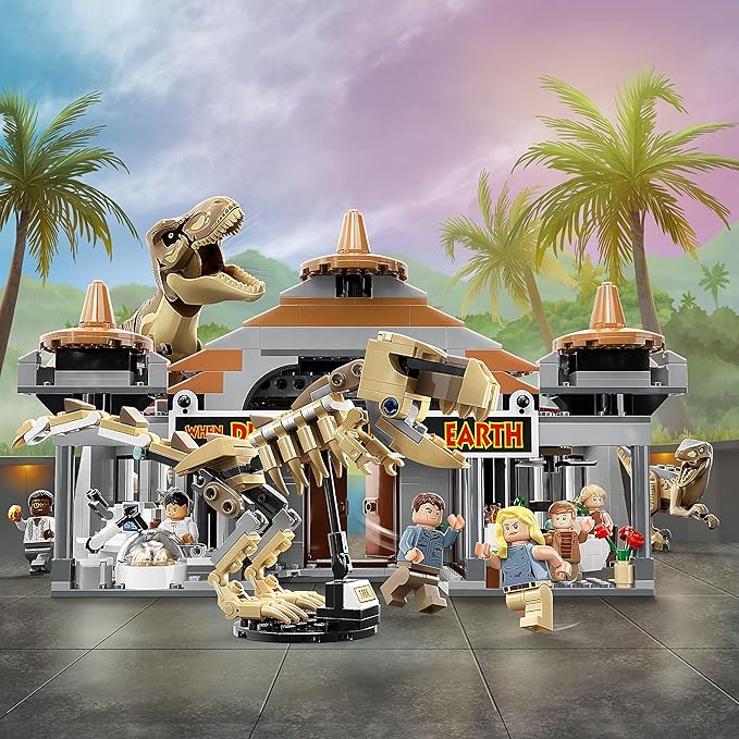 LEGO Jurassic Park Visitor Center: T. rex &amp Raptor Attack 76961 Buildable Dinosaur Toy Gift for Teens and Kids Aged 12 and Up Including a Dino Skeleton Figure 6 Minifigures and More