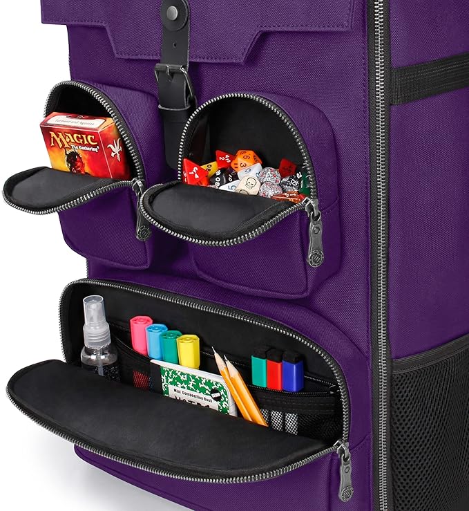 ENHANCE Collector's Edition Board Game Backpack - Reinforced Rigid Board Game Storage with Padded Shoulder Straps Carrying Handle and Accessories Pockets for Dice Card Games More (Dragon Purple)