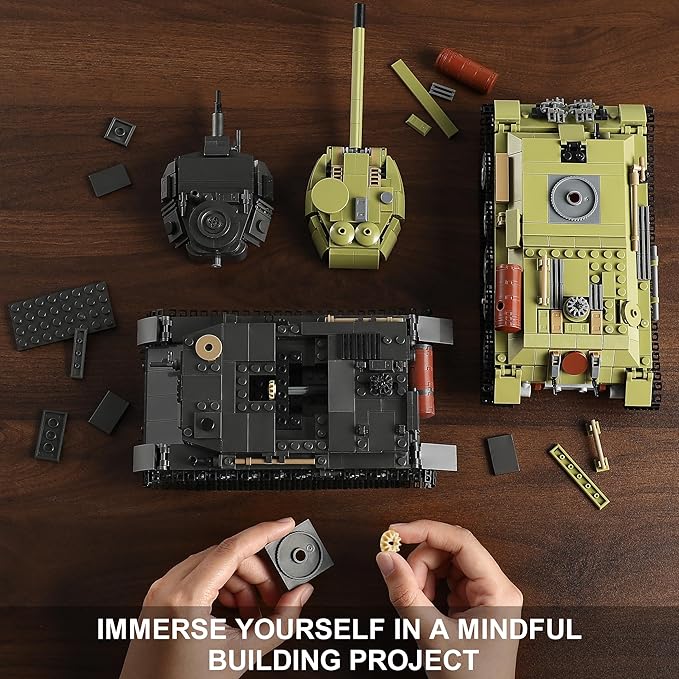 WW2 Army Tank Building Sets with Lights Panzer IV &amp T-34 Military Tanks Model Kit Compatible with Lego Great Army Toys Gift for Military Fans Boys Kids Ages 8+ &amp Adults (1201 Pieces)