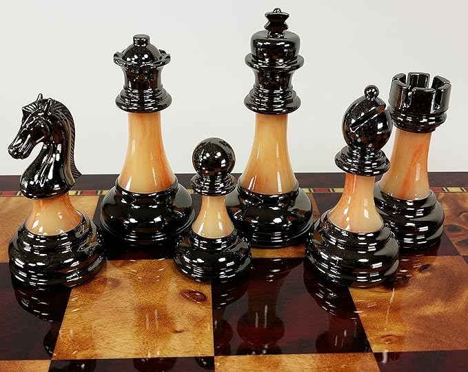 Staunton Chrome &amp Black Chrome Chess Men Set W 18 Gloss Cherry Color Board