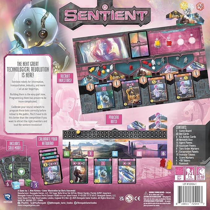 Renegade Game Studios Sentient Revised Edition Robot Strategy Board Game Solo &amp Multiplayer Ages 14+