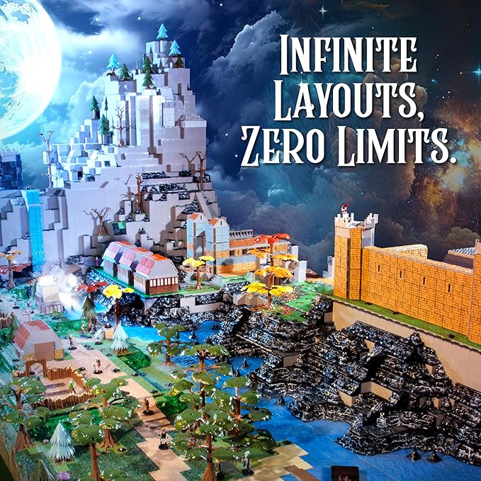 Monster Adventure Terrain - NEW! Village Builder Set (158pc) - 3D Interchangeable Dungeon System w 23 New Tiles - Build Modular Worlds in a Snap &amp Elevate Your Campaign - Compatible with DND