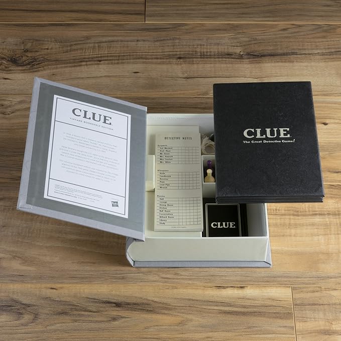 WS Game Company Vintage Board Games Bookshelf Collection - Scrabble Monopoly &amp Clue in Book-Style Cases for Family Game Night Classic Board Games for 2-6 Players Ages 8+