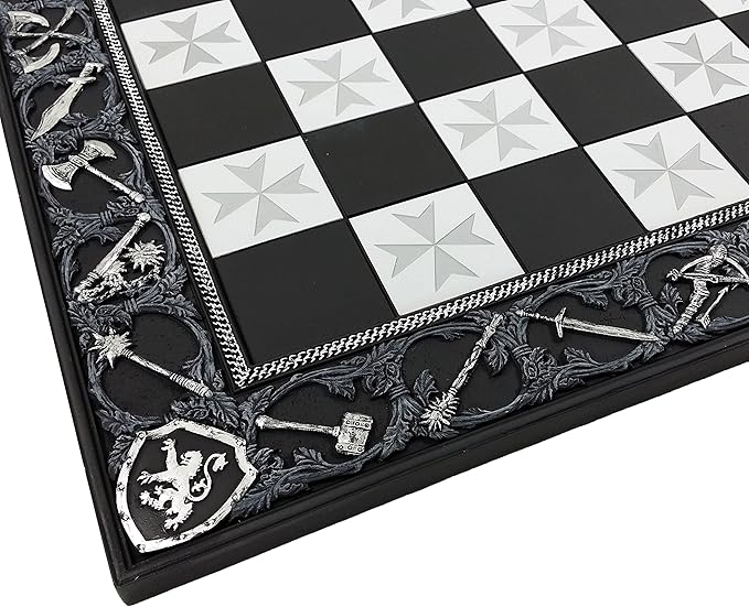 Medieval Times Crusades Red and White Armored Maltese Knights Chess Set with 17 Board