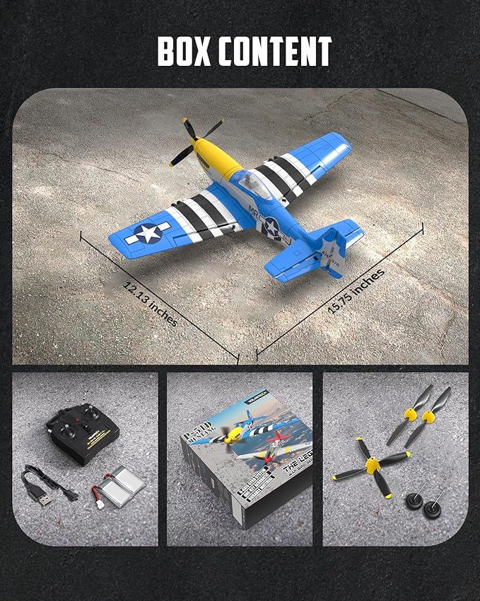 VOLANTEXRC RC Plane 4 Channel P51D Mustang Remote Control Airplane Fighter RTF with 6-Axis Gyro 3 Modes Easy to Fly 2.4GHz Radio Controlled Aircraft for Beginners &amp Adults (Blue)
