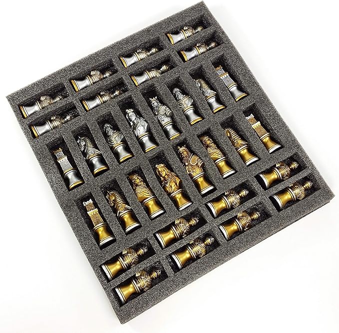 Medieval Times Crusades Knight Chess Men Set Gold &amp Silver Busts - NO Board
