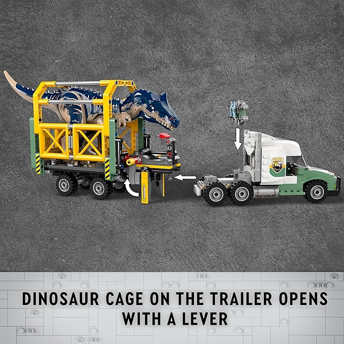 LEGO Jurassic World Dinosaur Missions: Allosaurus Transport Truck Toy Fun Gift Idea for Kids with Kenji Darius and Yaz Minifigures Jurassic World Dinosaur Toy for Boys and Girls Ages 8 and Up 76966
