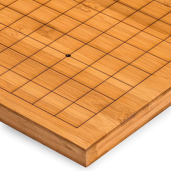 Yellow Mountain Imports Bamboo 0.8-Inch Etched Reversible 19x19 / 13x13 Go Game Set Board with 9.2mm Double Convex Yunzi Stones and Bamboo Wood Bowls Set - Classic Strategy Board Game (Baduk/Weiqi)