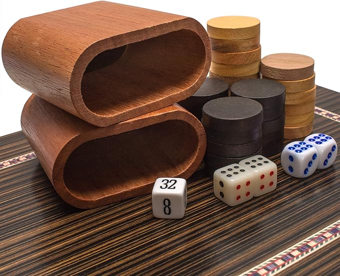 Yellow Mountain Imports Wooden Inlaid Backgammon Set Dorne - with Wooden Playing Pieces and Accessories 13-inch Board