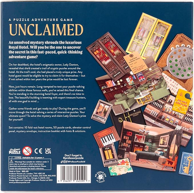 Professor Puzzle: Unclaimed: The Mystery of The Royal Hotel - A Puzzle Adventure Game Fast-Paced Treasure-Hunt Investigation Ages 12+ 1-4 Players