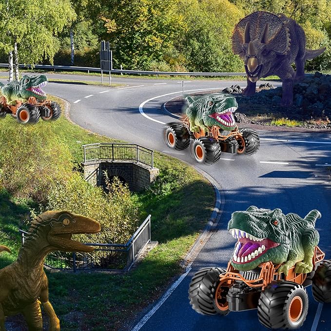 Bennol Remote Control Dinosaur Car 2.4Ghz RC Truck for Toddlers Electric Hobby RC Car Toys with Light &amp Sound Spray Birthday Gift for 3 4 5 6 7 8 Year olds Kids Boys Girl