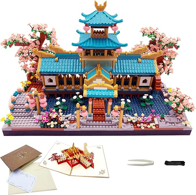 Micro Building Blocks SetChinese Suzhou Garden Architecture and Cherry Blossom Bonsai Tree Building Toys for AdultsJapanese Sakura House ModelCreative Mini Bricks Gift for Kids 14+2350 pcs