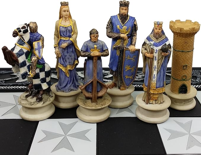HPL Medieval Times Crusades King Richard Christian Knights Chess Set with 17 Maltese Board
