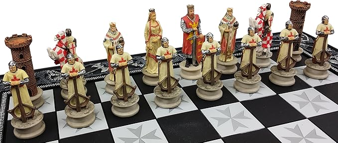 Medieval Times Crusades King Richard vs Saladin Chess Set with 17 Maltese Board