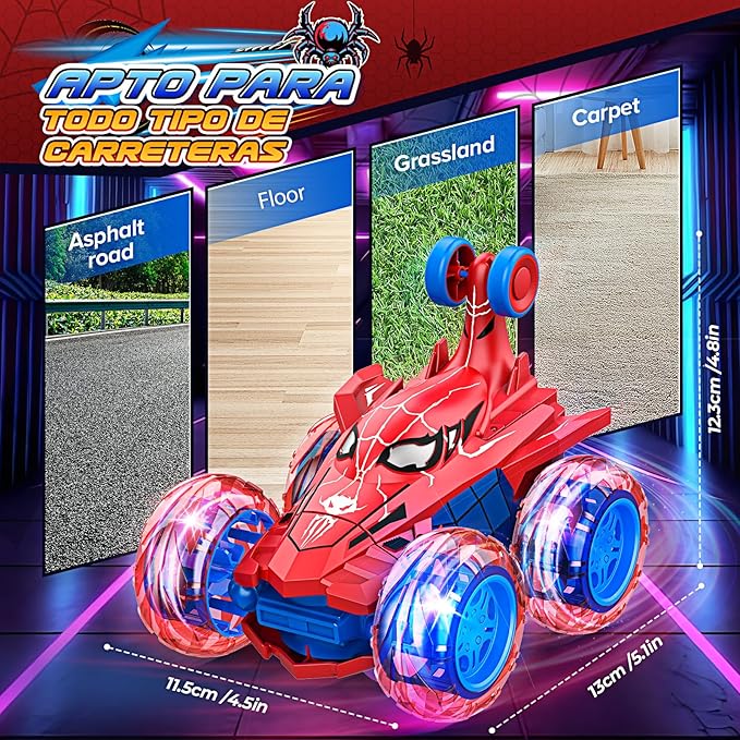 Remote Control Car RC Cars ToysCool Rechargeable Stunt RC Car with 360 Flips 4WD Wheel With Bright lightFun Outdoor Toys Gifts for Kids Birthday or Chritmas 4-6 6-8 8-12 Years Old (Blue-Red)