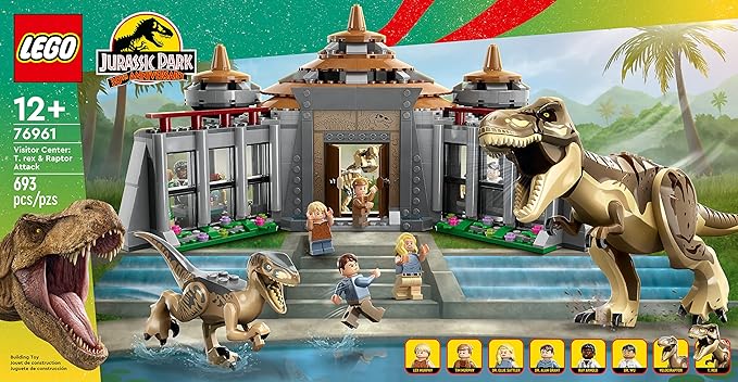 LEGO Jurassic Park Visitor Center: T. rex &amp Raptor Attack 76961 Buildable Dinosaur Toy Gift for Teens and Kids Aged 12 and Up Including a Dino Skeleton Figure 6 Minifigures and More