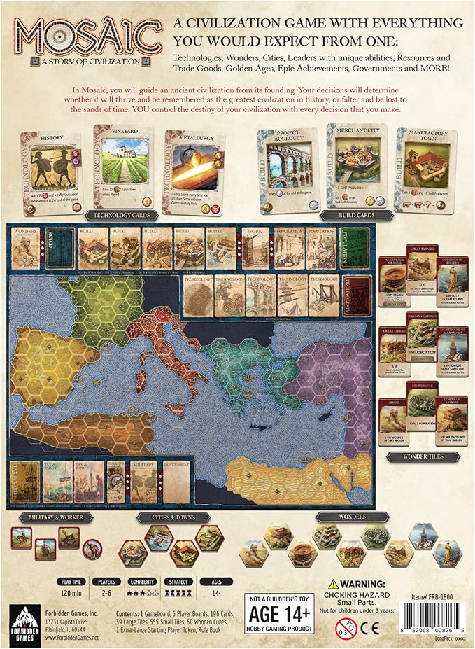Mosaic: A Story of Civilization - Strategy Board Game for Adults and Family | Fast Fun Action-Selection and Area Control Game | 1-6 Players | Ages 14 and Up | 120 Minutes | by Forbidden Games
