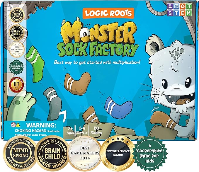 Monster Sock Factory Multiplication and Division Game - Fun Math Board Game for 6-10 Year Olds Easy to Play STEM Toy for Kids at Home Learning Gift for Girls &amp Boys Grade 1 and Up