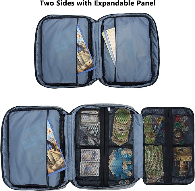 KISLANE Board Game Carrying Case with 18 Pockets for Board Games Pieces Tokens Cards and More Expandable Board Game Storage Solution for Travel Party Gathering