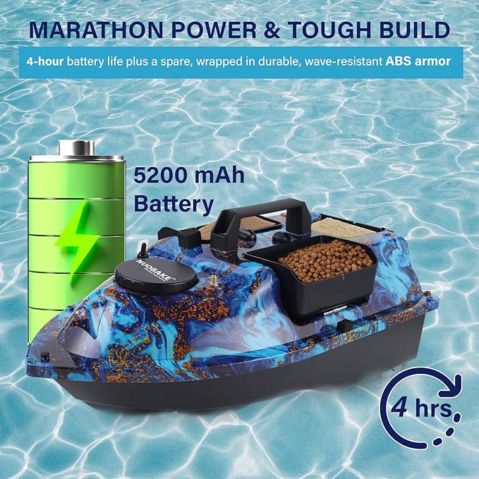 Bait BoatRC Bait Boat for Fishing with GPS &amp Auto Return4.4lbs Bait Capacity 8-Hours Battery 546yd Remote Control Range Brushless Motors &amp Night LightABS Heavy-Duty Hull
