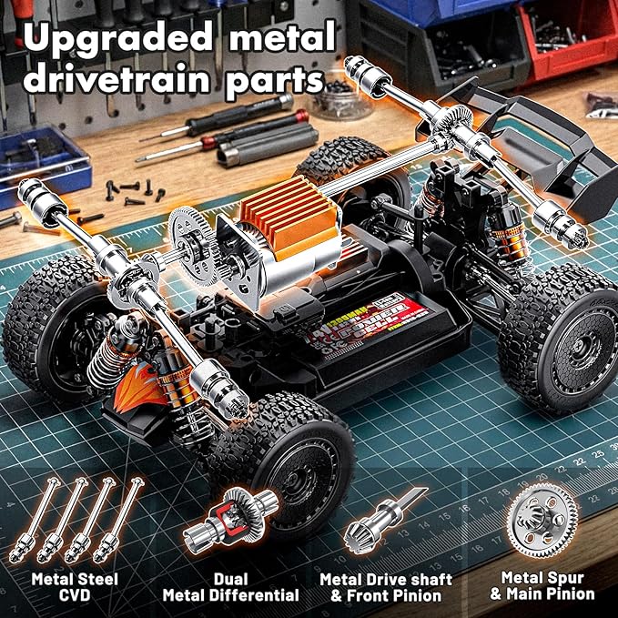 RC Cars 1:18 High-Speed RC Off-Road Truck for Adults &amp Boys36KM/H RC Car with Metal Drivetrain Dual Rechargeable Batteries Splash-Proof Electronics Portable Remote Control Car for Outdoor Fun