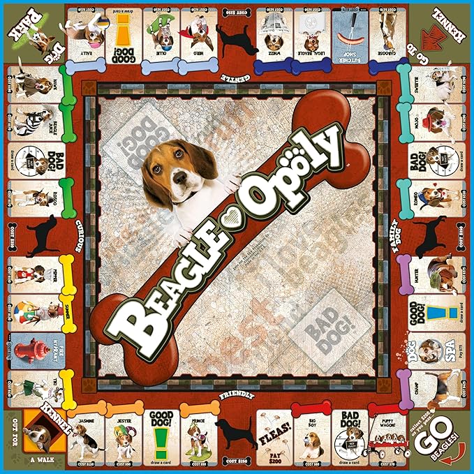 Late for The Sky Beagle-Opoly Board Game Dog Lovers Family Game 2-6 Players Ages 8+ Opoly-Style Pet Theme Traditional or One-Hour Variant