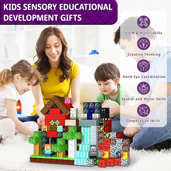 150PCS Magnetic Building Blocks for Kids – 0.8in Strong Magnet Tiles Set Safe STEM Learning Toys for Toddlers &amp Kids Ages 3+ Creative Construction Blocks for Boys &amp Girls