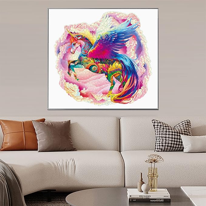 MYS Aurora Wooden Jigsaw Puzzles for Adults Unicorn Jigsaw Puzzles 925 Pieces Unique Animal Shaped Wooden Puzzles for Adults and Kids Family Game 23.3x22.5 Inch