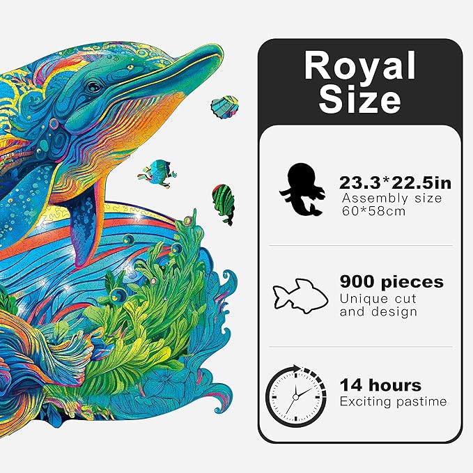 MYS Aurora Wooden Puzzles Dolphin Jigsaw Puzzles 900 Pieces Unique Shaped Wooden Puzzles for Adults and Kids Family Game 23.3x22.5 Inch