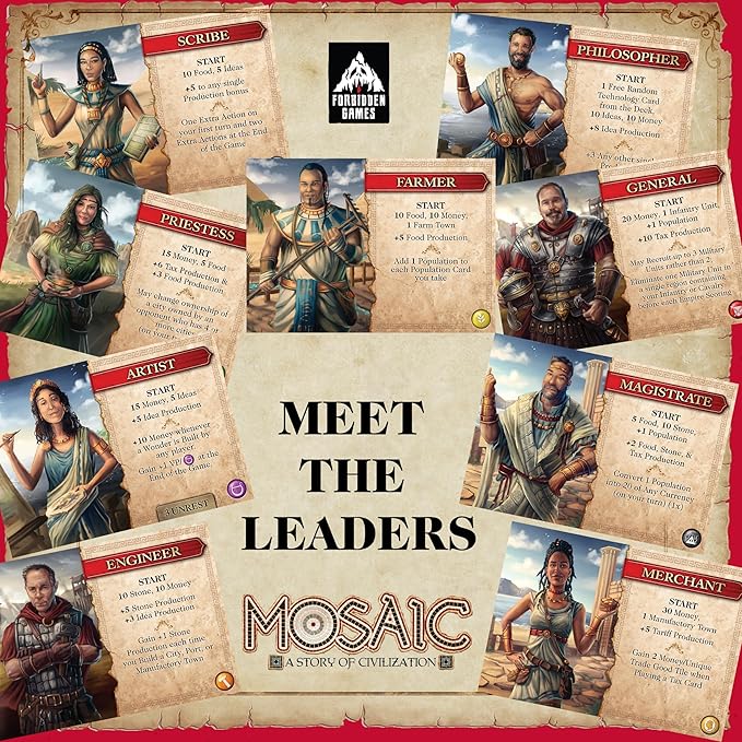 Mosaic: A Story of Civilization - Strategy Board Game for Adults and Family | Fast Fun Action-Selection and Area Control Game | 1-6 Players | Ages 14 and Up | 120 Minutes | by Forbidden Games