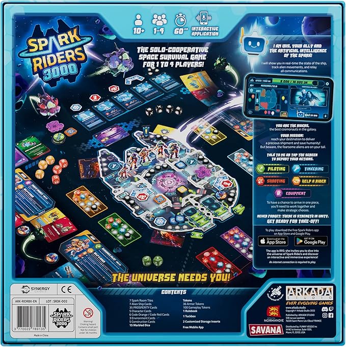 SAVANA Spark Riders 3000 - Rider Edition - Sci-Fi Survival Board Game | Pilot Repair &amp Fight Aliens with The Interactive App | 1–4 Players Ages 10+ 60 Min Playtime | Solo &amp Team Strategy Ga