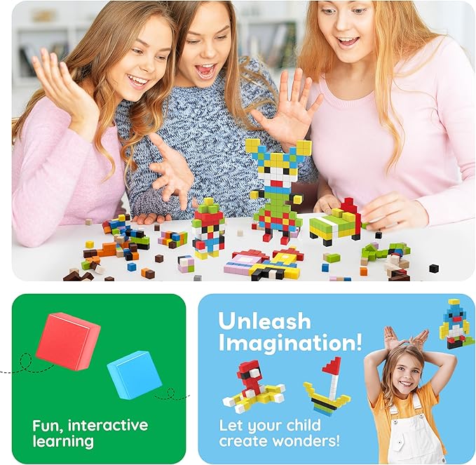 PicassoTiles 100pcs 0.5” Pixel Magnetic Puzzle Cube Mix &amp Match Cubes Sensory Toys STEAM Education Learning Building Block Magnets Children Construction Toy Set Stacking Magnet Creative Kit PMC100
