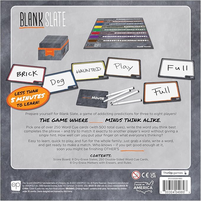 USAOPOLY BLANK SLATE Where Great Minds Think Alike Fun Family-Friendly Board Game Word Association Party Game Easy to Learn Fun to Play Family Game Night 3-8 Players Ages 8+