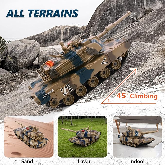 RC Tank Set 1/24 Scale Army Battle Tanks with Life Indicators and Spray 35 Mins Playtime Remote Control Military Toys Set of 2 RC Vehicles for Kids and Adults