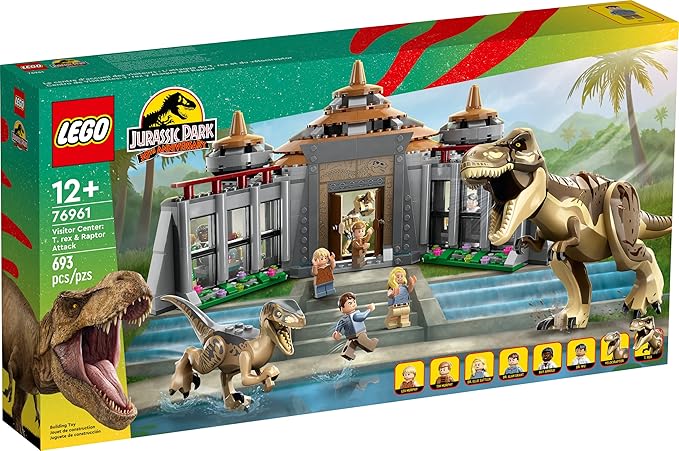 LEGO Jurassic Park Visitor Center: T. rex &amp Raptor Attack 76961 Buildable Dinosaur Toy Gift for Teens and Kids Aged 12 and Up Including a Dino Skeleton Figure 6 Minifigures and More