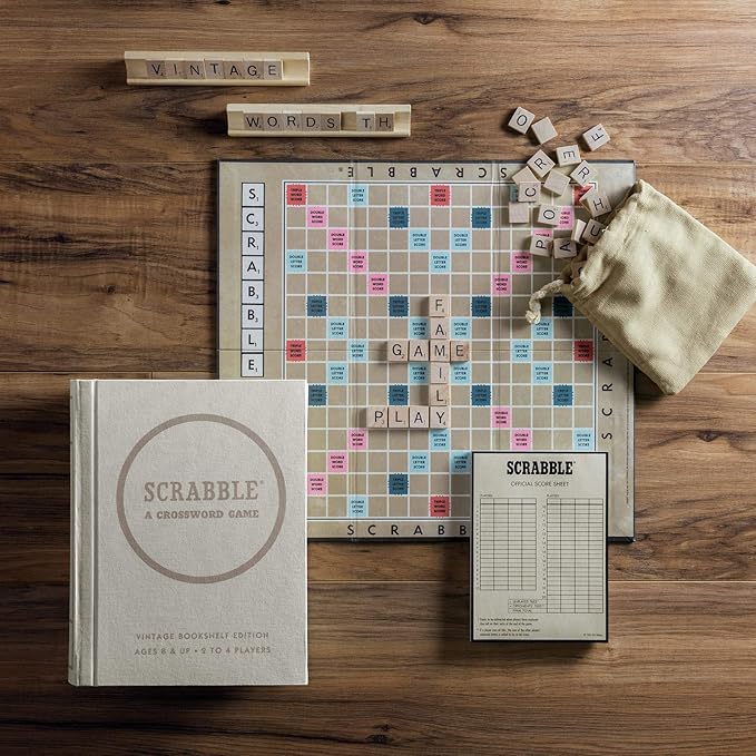 WS Game Company Vintage Board Games Bookshelf Collection - Scrabble Monopoly &amp Clue in Book-Style Cases for Family Game Night Classic Board Games for 2-6 Players Ages 8+