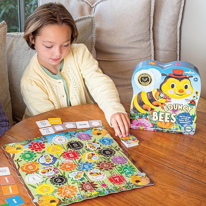 eeBoo: Bouncy Bees - Basic Skills Learning Strategy Board Game Learn Colors-Numbers-Shapes Card Set Collection Preschool Play Kids 3+ 2-4 Player