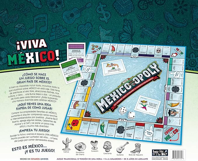 Late for The Sky Mexico-Opoly Spanish-Language Board Game – Family Strategy for 2-6 Players Ages 8+ Mexico Culture Theme with Paper Money Tokens Ranchos &amp Pueblos
