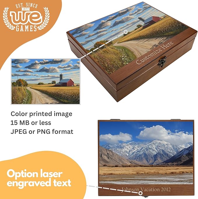 WE Games Custom Color Image Engraved Wooden Treasure Box with Lid &amp Brass Latch - Walnut Finish