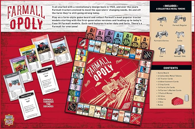 MasterPieces Farmall Opoly Board Game - Officially Licensed Farm-Themed Family Game - Ages 8+